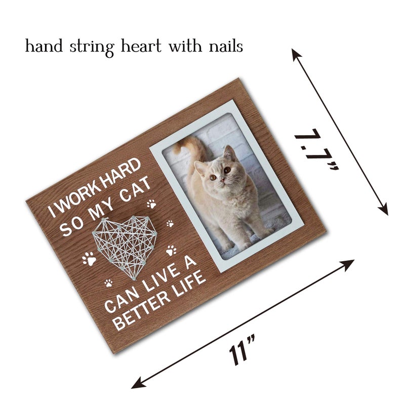 Buecasa Funny Gifts for Cat Lovers - Cat Mom Gifts for Women - Cat Dad Picture Frame with 3D String 4x6 Inches -I Work Hard So My Cat Can Have A Better Life - Image 2